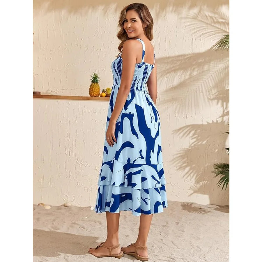 Maja | Midi jurk met abstracte print en strikdetail