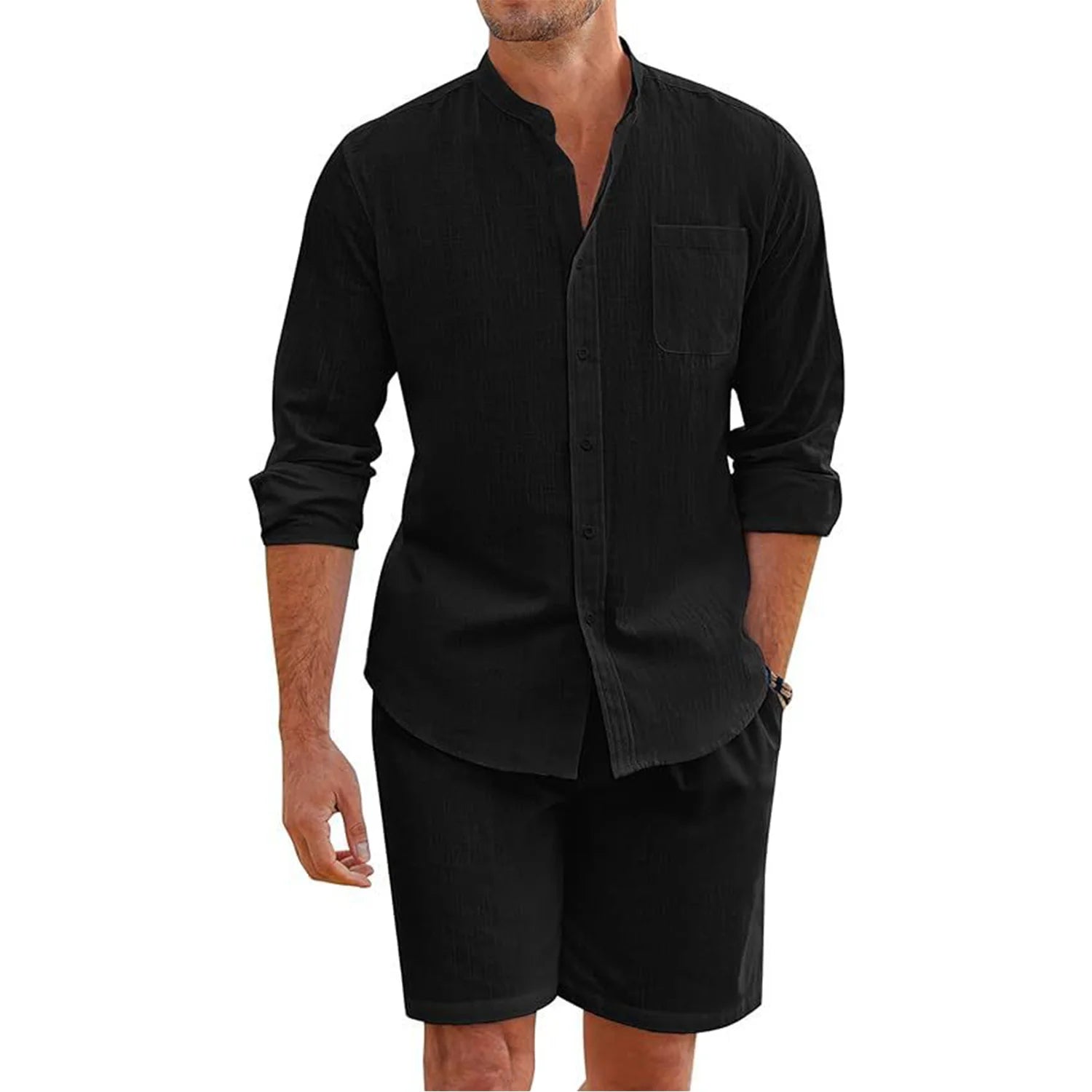 Milan | 2-delige linnen set met opstaande kraag