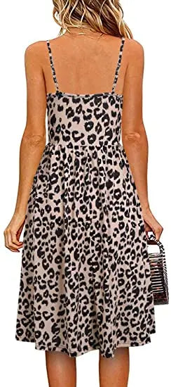 Naomi | Midi jurk met luipaardprint en verstelbare bandjes