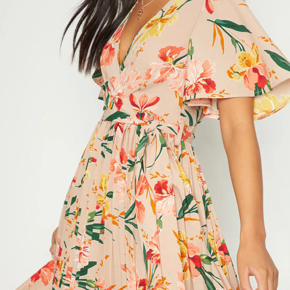 Isabelle | Geplooide midi jurk met bloemenprint